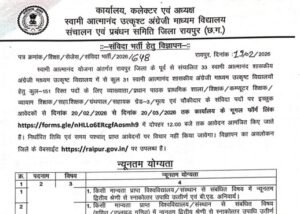 Raipur Atmanand Vacancy 2026